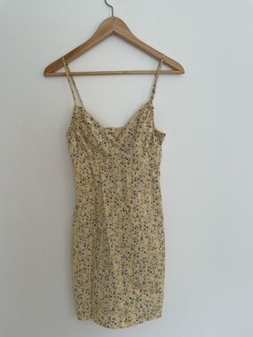 Vintage 90s Yellow Floral Spaghetti-Strap Summer Dress